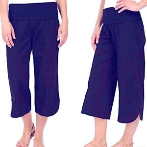 XCVI Wearables Harrison Culotte Seamed Wide Leg Foldover Waist Blue Small